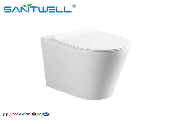 Sanitary Ware Wall Hung Wc / White Color Round Ceramic Wall Outlet Toilet