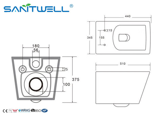 Small Bathroom Wall Outlet Toilet / Wall Hanging Wc Integrated Structure