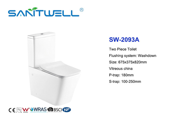 Hotel / Home Bathroom Washdown Two Piece Toilet Close Coupled Ceramic Material