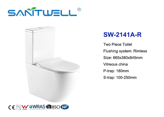 Rimless Close Coupled Toilet Ceramic Material Two Piece Structure With Soft Surface