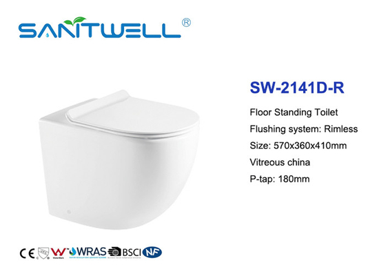 White Ceramic Professional Free Standing Toilet With Rimless Flushing System