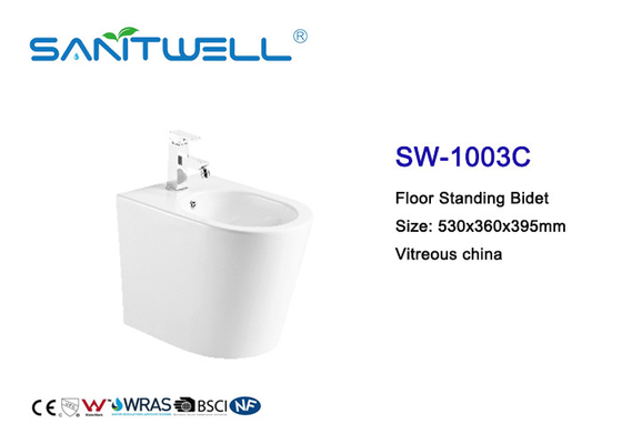 Washdown Floor Mounted Bidet White Color Elongated Bowl Type Nano Glazing