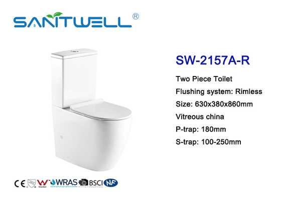 White Rimless Wc Close Coupled Toilet Ceramic Material With Size 630 * 380 * 860mm