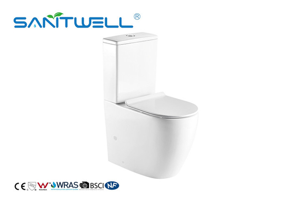 White Rimless Wc Close Coupled Toilet Ceramic Material With Size 630 * 380 * 860mm
