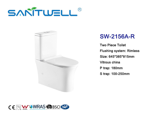 Two Piece Close Coupled Toilet Modern Ceramic Toilet With P Trap For Bathroom