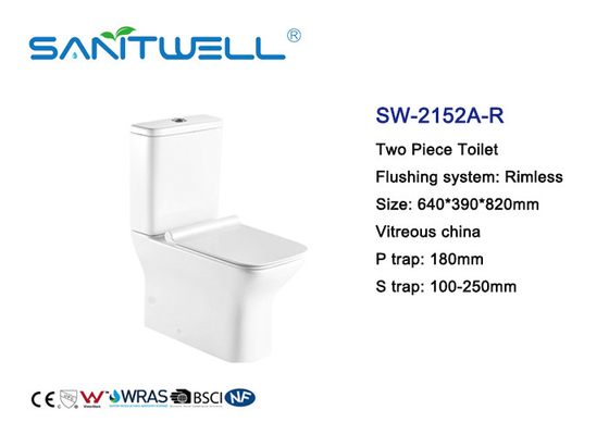 Ceramic White Color Close Coupled Toilet / Washdown Two Piece Toilet
