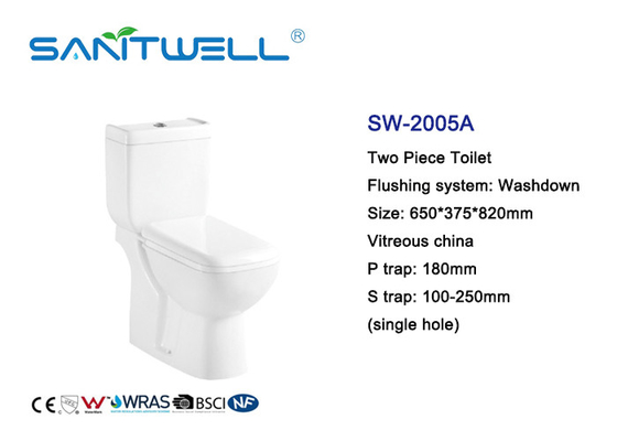 White Color Close Coupled Water Efficient Toilets Ceramic Material 650 * 375 * 820mm