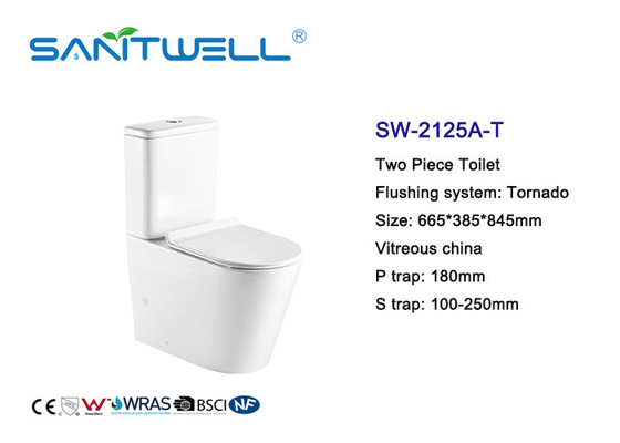 Nano Glazing Water Saving Wc Two Piece With P Trap White Ceramic Material