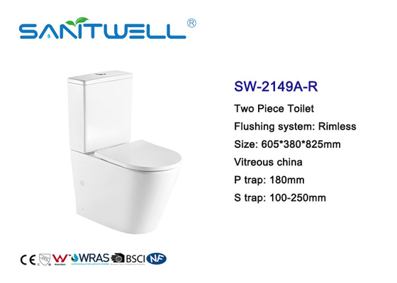 Two Piece Rimless Close Coupled Toilet For Bathroom With European Style