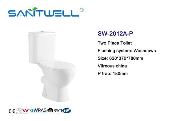 White Comfortable Two Piece Wc Toilet With Washdown Flushing System