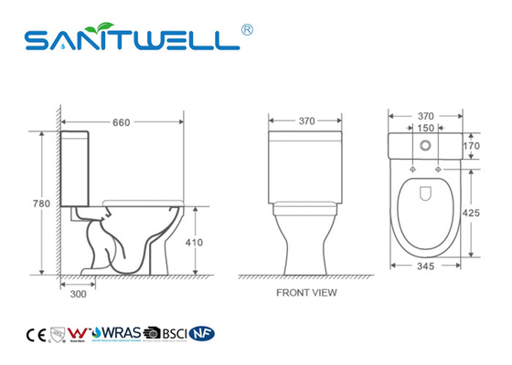 SW2024A Comfortable Close Coupled Toilet With Two Piece Ceramic Siphon Flushing