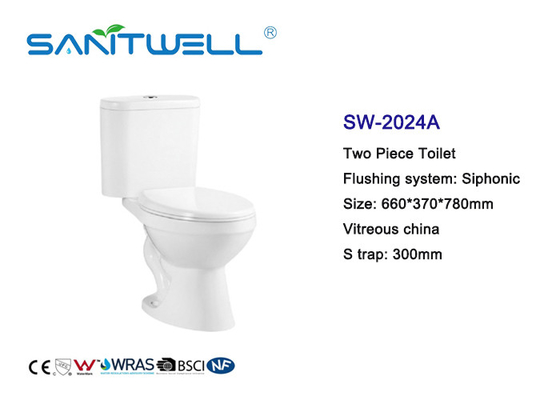 SW2024A Comfortable Close Coupled Toilet With Two Piece Ceramic Siphon Flushing