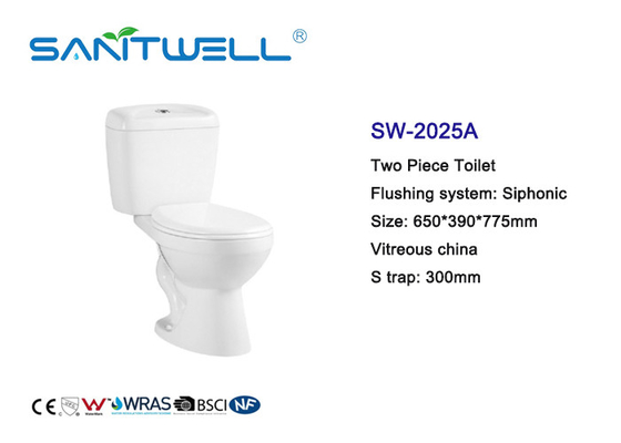 Two Piece Siphonic Wc Toilet Close Coupled Toilet S Trap CE Certification