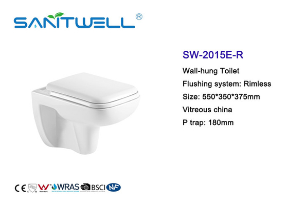 Sanitary Ware Rimless Wall Mounted WC Toilet With White Color P Trap