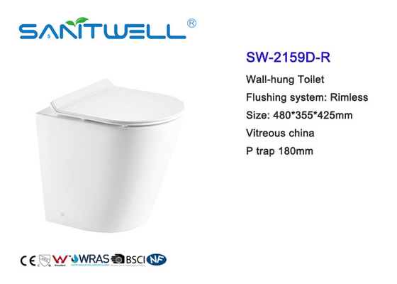Bathroom Modern Wall Mounted WC Rimless Gravity Flushing Sewage Smooth