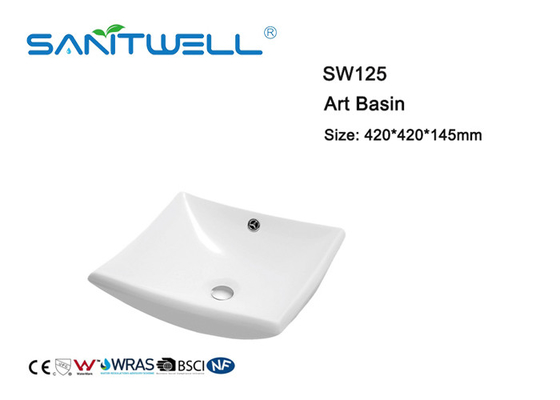 White Color Hand Wash Ceramic Art Basin With Solid Surface Size 420 * 420 * 145mm