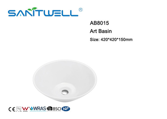 White Color High Grade Ceramic Art Basin Counter Top For Hand Cleaning 420 * 420 * 150mm