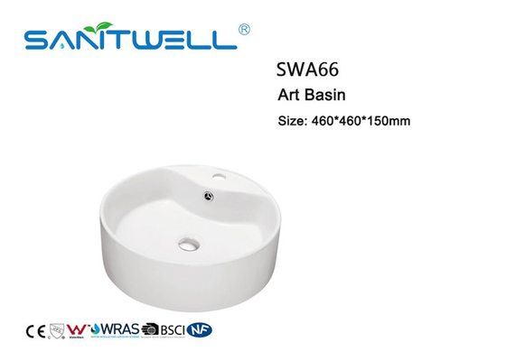 Toilet Hand Wash Ceramic Art Basin Ceramic Basin Round Shape With Overflow 460 * 460 * 150mm