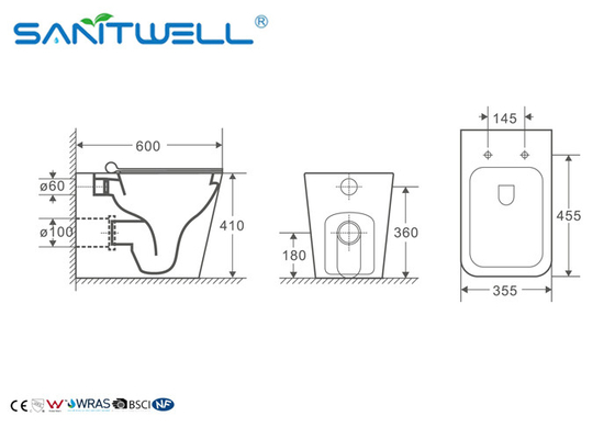 Sanitary Ware Ceramic Rimless Floor Standing Toilet Water Saving ODM / OEM