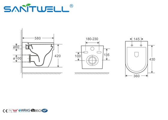 Comfortable Wall Mounted WC One Piece With Wash Down Flushing System