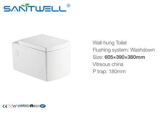 Compact One Piece Ceramic Square Wall Hung Toilet For Home Hotel Bathroom