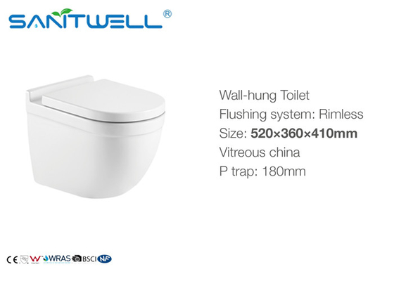 Fashionable Rimless Wall Hung Toilet European Style For Bathroom 520 * 360 * 410mm