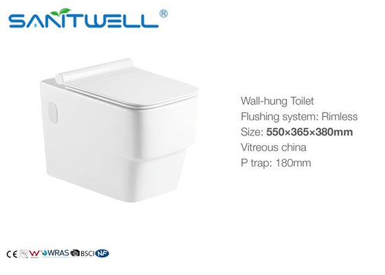 White Modern Wall Mounted Toilet Ceramic Material P Trap Drainage Pattern