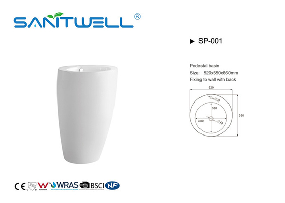 Modern Design Bathroom Pedestal Basins White Color With Compact Structure