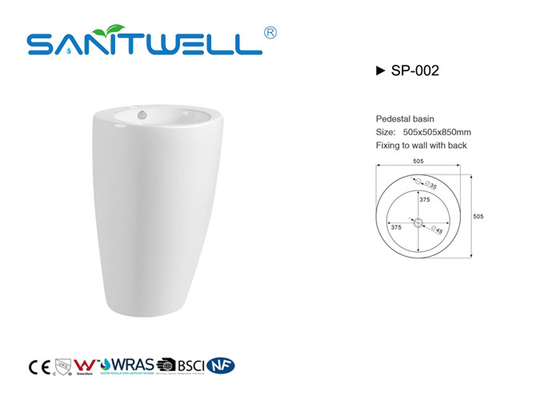 Glazed Ceramic Bathroom Pedestal Basins For Toilet Hand Washing ISO9001