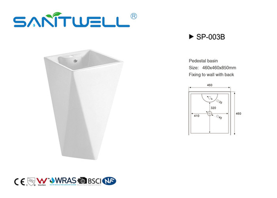 European Style White Toliet Pedestal Wash Basin Fixing To Wall With Back