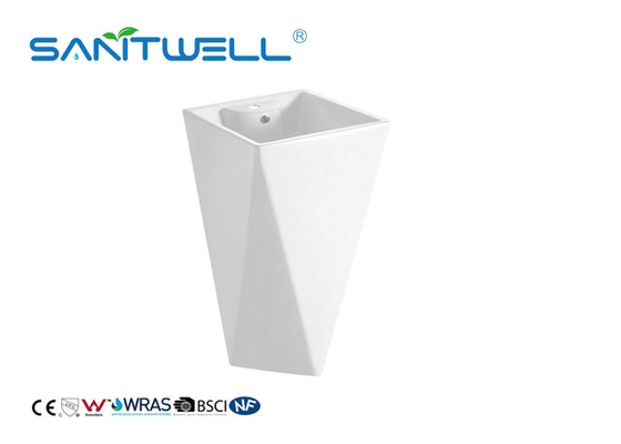 European Style White Toliet Pedestal Wash Basin Fixing To Wall With Back