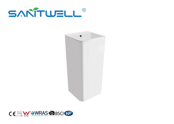 White Color Bathroom Pedestal Basins Square Shape Mounting Hardware Included With Overflow