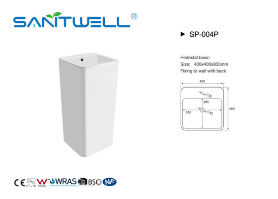 White Color Bathroom Pedestal Basins Square Shape Mounting Hardware Included With Overflow