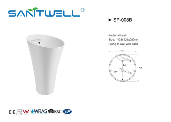 Hand Wash Bathroom Pedestal Basins Compact Structure Ceramic Sink CE Certification