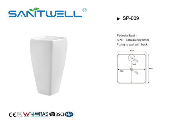 Rectangular Shape Bathroom Pedestal Basins Self Cleaning Glazed White Color