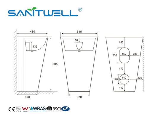 High Quality Durable Ceramic Chaozhou Toilet Wash Basin With Pedestal Size 465 * 480 * 805mm