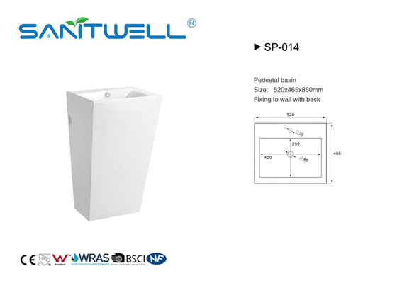 Rectangular China Supplier White Bathroom Ceramic Basin With Pedestal White Color Finish