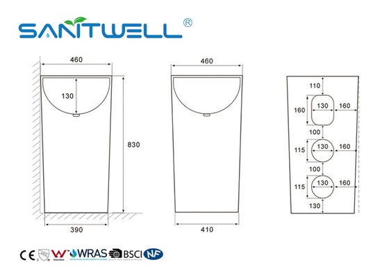 Standard Size Floor Standing Hand Wash Basin With Pedestal Solid Surface 460 * 460 * 830mm