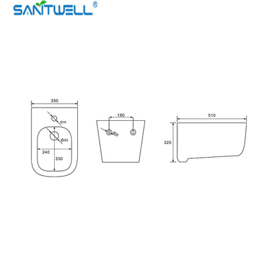 SWJ0231 Bathroom WC pan White Wall Hung Bidet 510*350*320 mm size , Floor mounted bidet