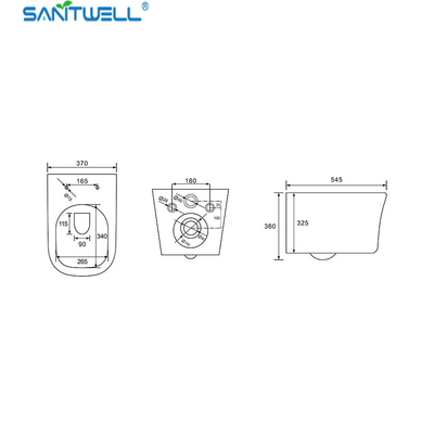SWJ0825 Sanitwell  Bathroom WC White Toilet Bowl Rimless Flush Wall HUng Toilets