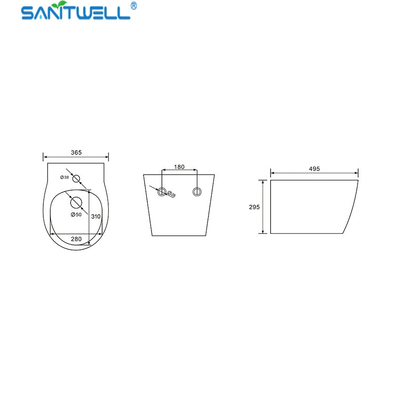 Bathroom WC pan SWJ1031 White Wall Hung Bidet 495*365*295 mm size , Floor mounted bidet