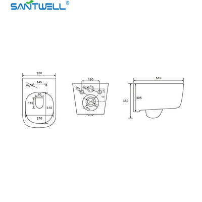Popular Chaozhou New Design SWJ1225 Bathroom wc white toilet bowl rimless flush