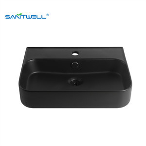 Matt black glaze Modern rectangular Art Wash Basin Color Wash Ceramic Basin vanity Wall hung Basin