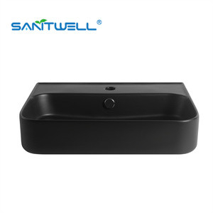 Matt black glaze Modern rectangular Art Wash Basin Color Wash Ceramic Basin vanity Wall hung Basin