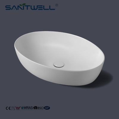 Matt White Chaozhou Hot Sale Oval Above Counter Basin Ceramic Basin