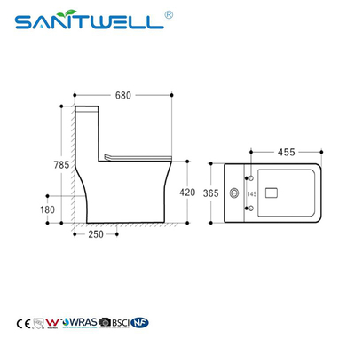 SWM8608 Rimless Ceramic One Piece Toilet Square Elongated Toilet Bowl Ceramic Single Unit Toilet