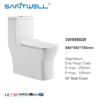 SWM8608 Rimless Ceramic One Piece Toilet Square Elongated Toilet Bowl Ceramic Single Unit Toilet