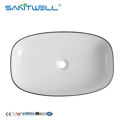 Sanitwell modern design porcelain white counter top ceramic bathroom art basin face hand wash basin sink with gold line