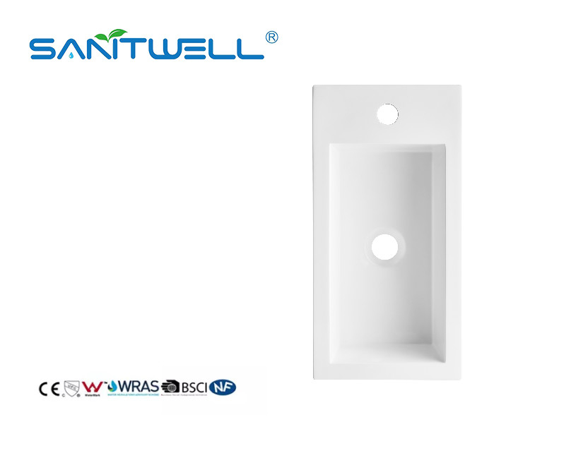 Small Size SWZ500 Popular Design Stone Resin Basins Glossy White Single Hole Durable Stone Washing Hand Basins