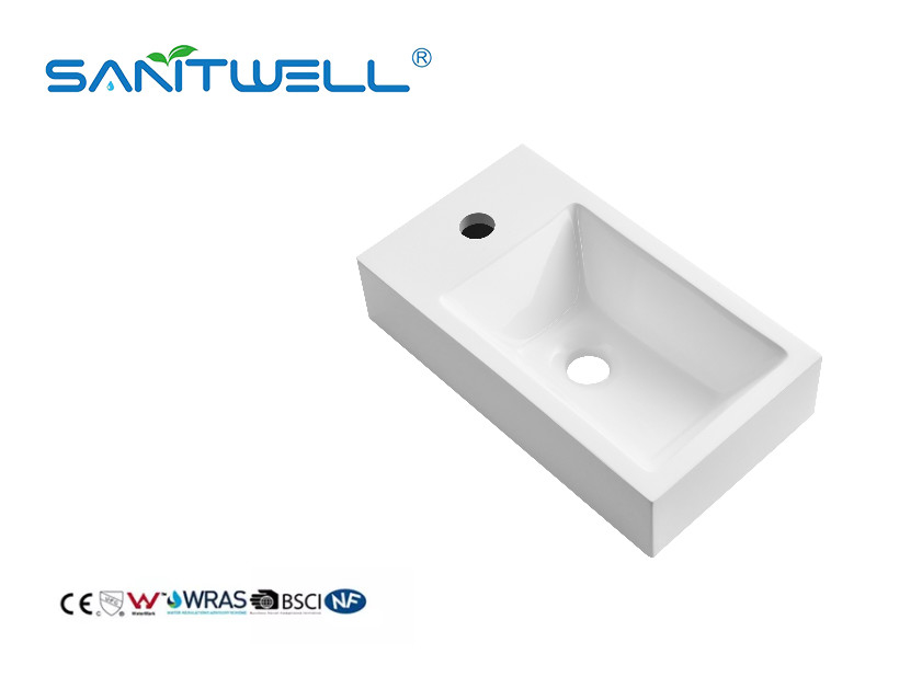 SWZ857 Sanitary Ware Product Stone Resin Basins Eco-Friendly Glossy White Countertop Sinks For Hotel